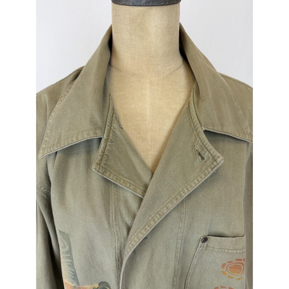 90's Vintage BLUE FISH Green Cotton Jacket MADE USA OS #0175 - Picture 8 of 16